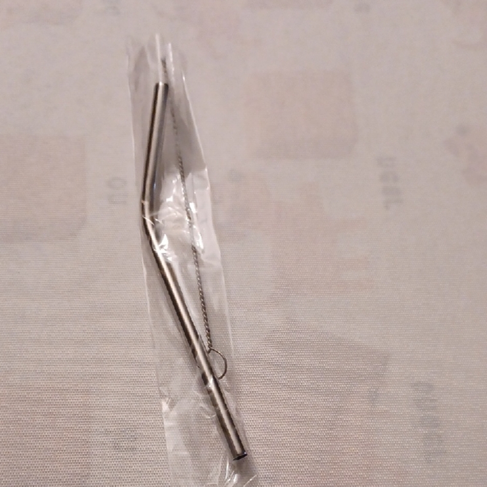 4/$30 New Metal Bent Straw with Cleaning Brush - 2 Pc.